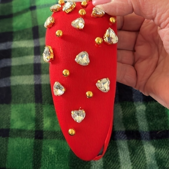 Red Fabric Headband With Hearts And Gold Gems NWT
